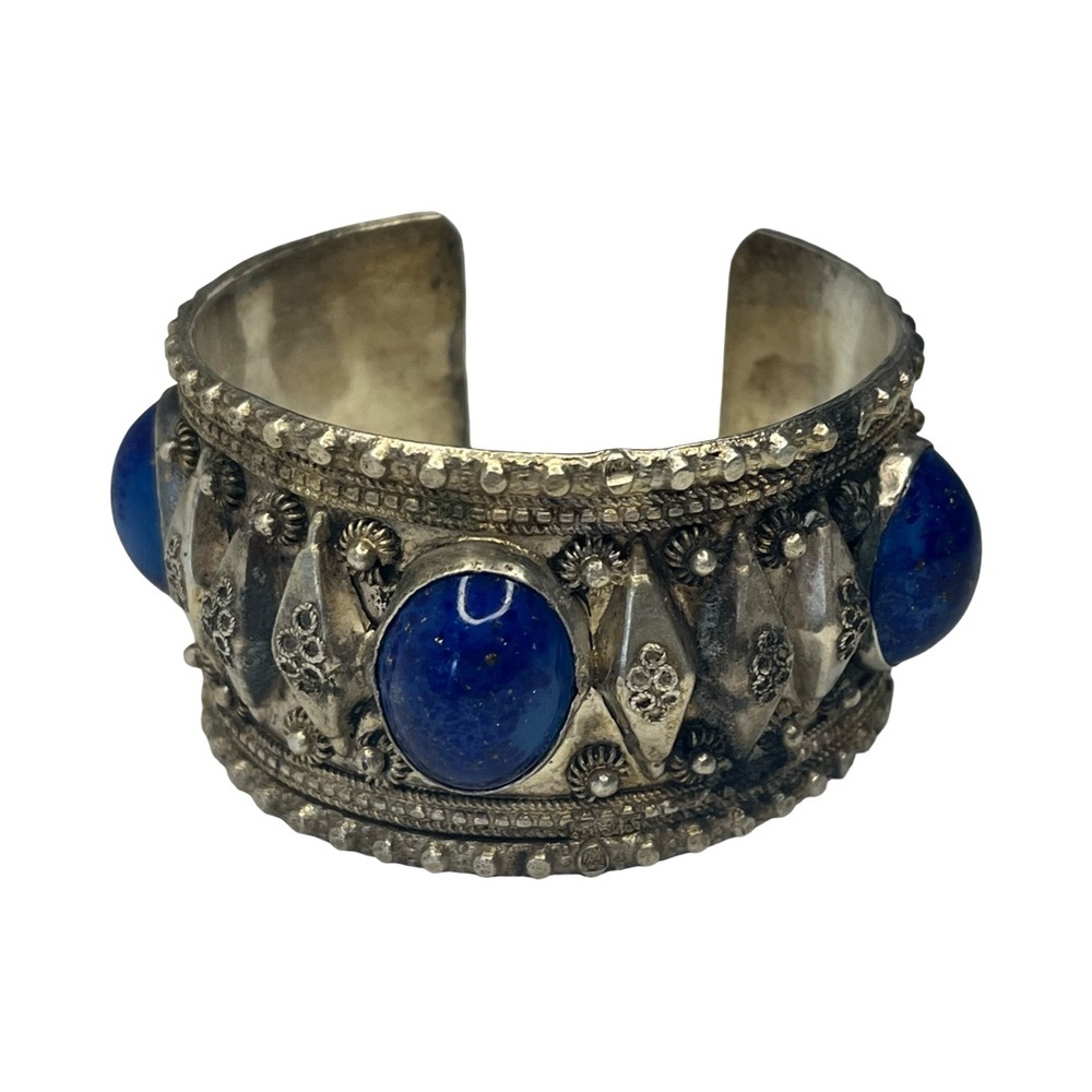 Silver Cuff Bracelet with Blue Stones - Picture 2 of 4